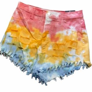 Fashion Nova Fringe Denim Tie Dye Shorts